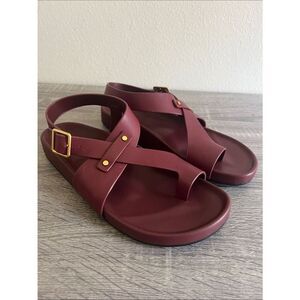 New Franco Sarto Blair Toe Loop Sandals  Wine Leather Flat Buckle Women’s 9.5